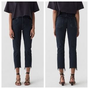 AGOLDE Riley Jeans High Rise Straight Raw Hem Parish Black 25  Aritzia